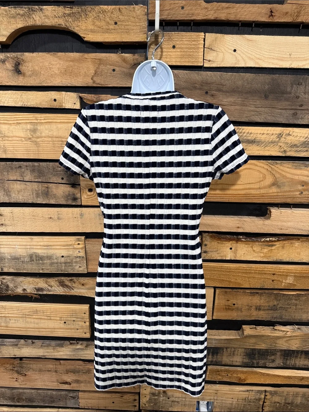 Madewell Texture & Thread Velvet Striped Tee Dress blue white Small